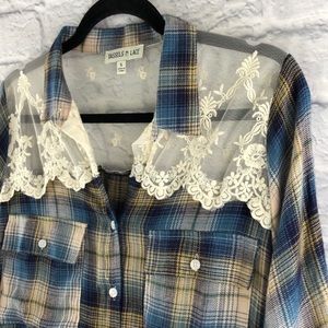 Tassels N Lace Blue and Tan Plaid with Lace Detail